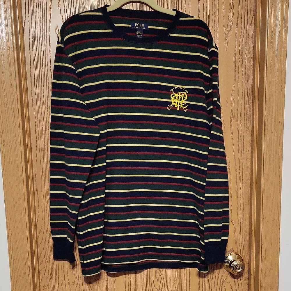 Polo by Ralph Lauren Shirt Men's XL Tartan Striped Sleepwear Waffle Knit Thermal